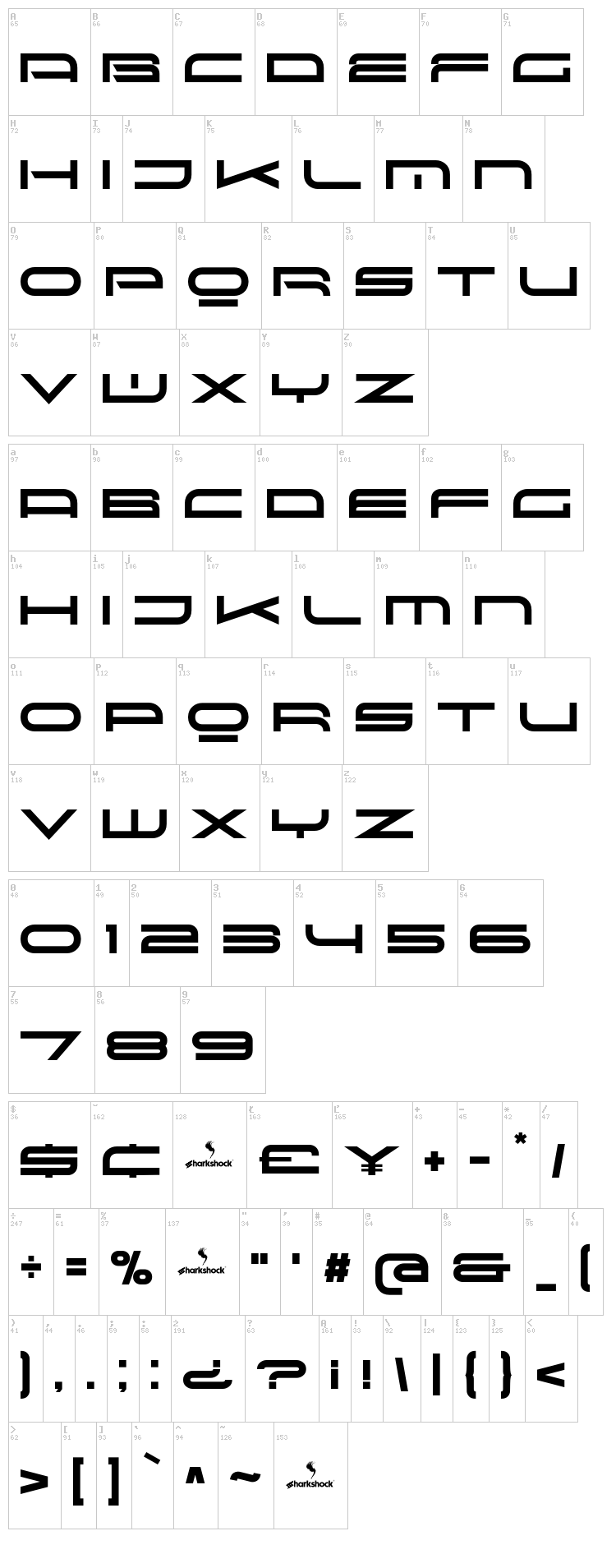 Red Seven font map